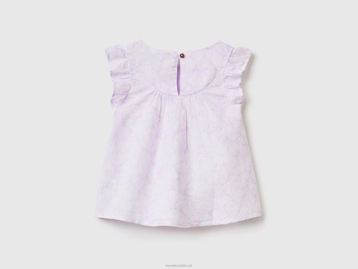 blusa estampada en mezcla de lino NHBF5576 blanco niños Benetton