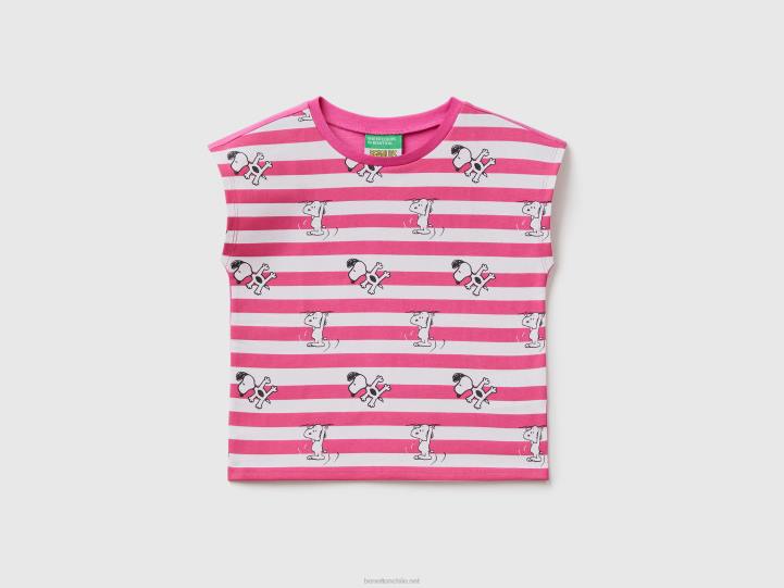 camiseta a rayas con snoopy NHBF5556 fucsia niños Benetton