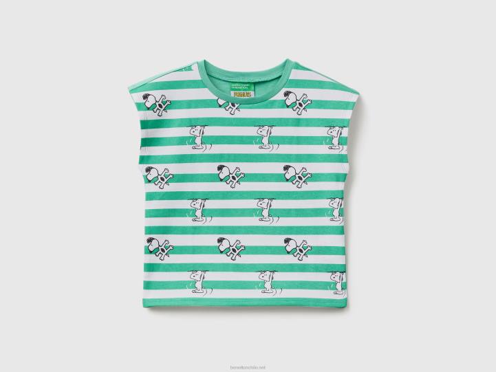 camiseta a rayas con snoopy NHBF5559 verde niños Benetton