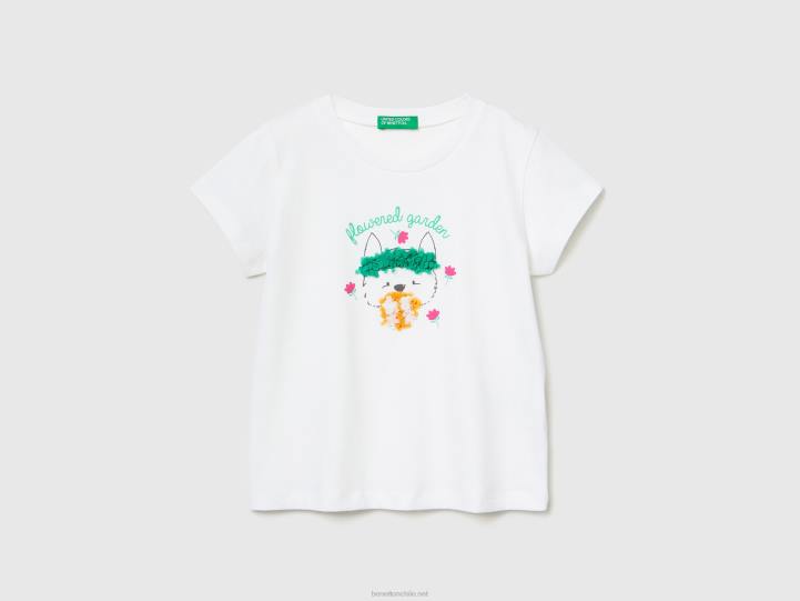 camiseta con aplique de efecto pétalo NHBF5586 blanco niños Benetton