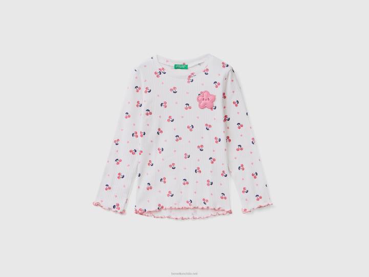 camiseta con estampado de cerezas NHBF2848 blanco niños Benetton