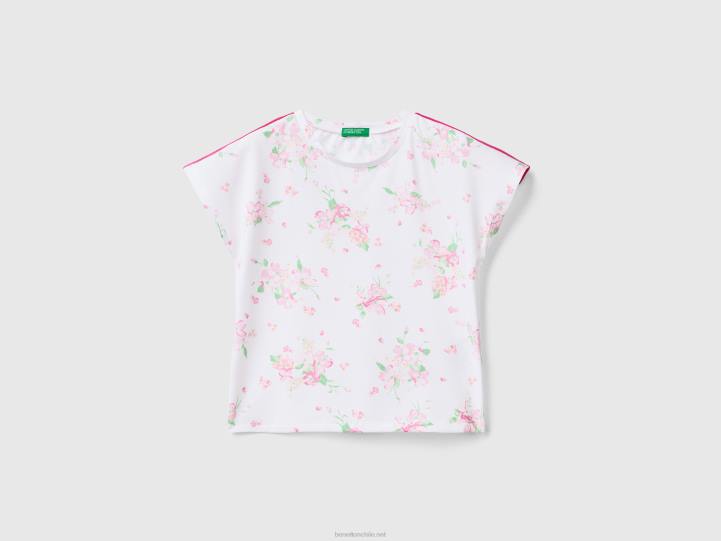 camiseta con estampado floral NHBF2853 blanco niños Benetton