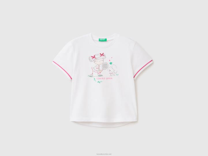 camiseta con estampado y parche NHBF2875 blanco niños Benetton