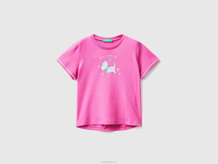 camiseta con estampado y parche NHBF5573 fucsia niños Benetton