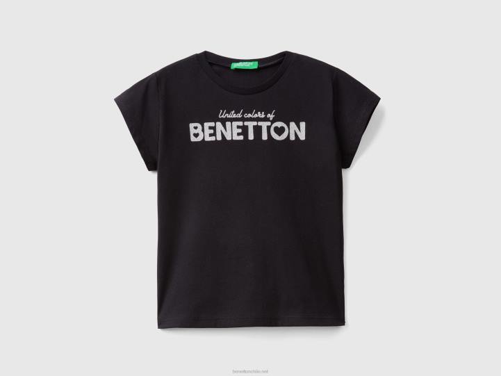 camiseta de algodón orgánico con estampado NHBF2846 negro niños Benetton