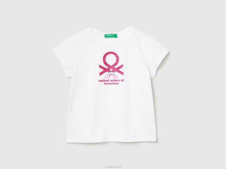 camiseta de algodón orgánico con estampado NHBF5583 blanco niños Benetton