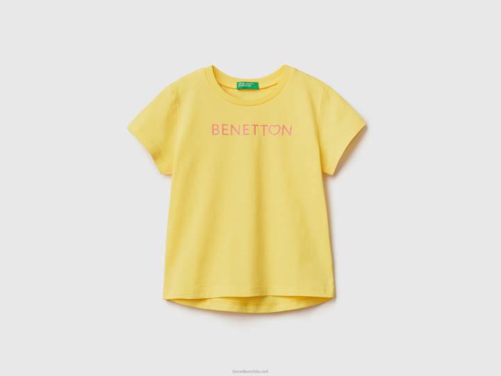 camiseta de algodón orgánico con logotipo estampado NHBF5566 amarillo niños Benetton
