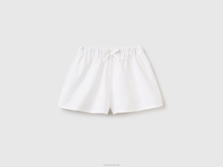 shorts en mezcla de lino NHBF5704 blanco niños Benetton