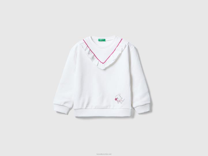 sudadera con volantes y estampado NHBF5617 blanco niños Benetton