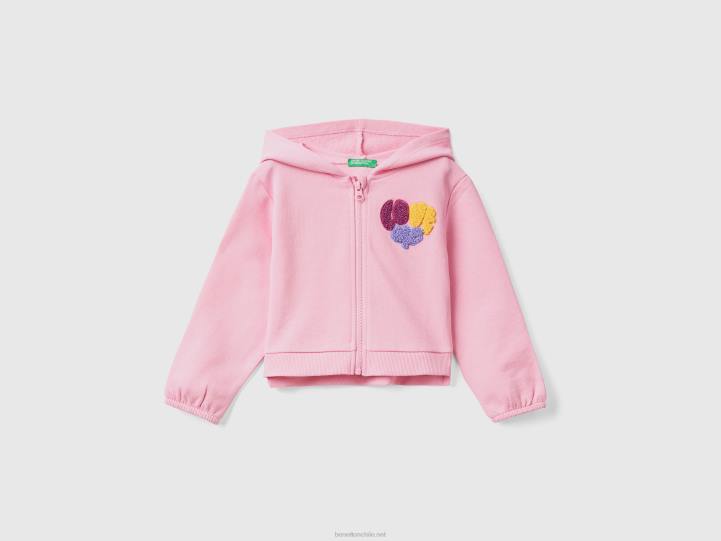 sudadera corta con capucha y bordado NHBF2916 rosa niños Benetton
