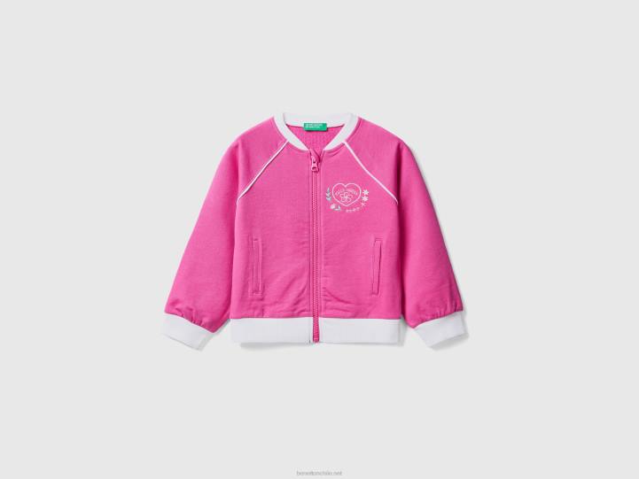 sudadera de algodón elástico con cremallera NHBF5640 fucsia niños Benetton