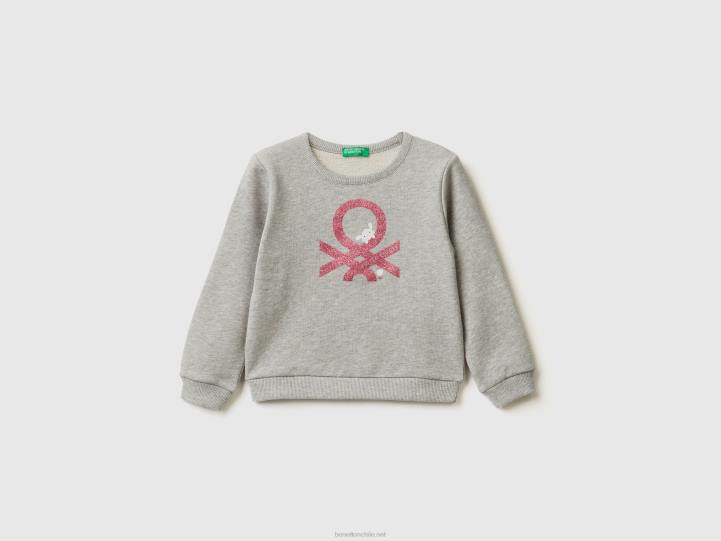 sudadera de algodón orgánico con estampado brillante NHBF5637 gris claro niños Benetton