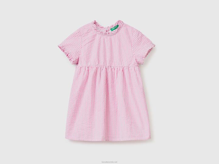 vestido a rayas con volantes NHBF2937 rosa niños Benetton
