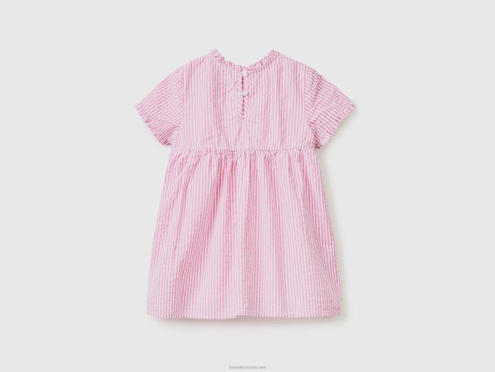 vestido a rayas con volantes NHBF5652 rosa niños Benetton