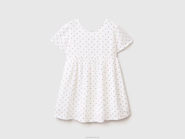 vestido de lunares en viscosa sostenible NHBF2938 blanco niños Benetton