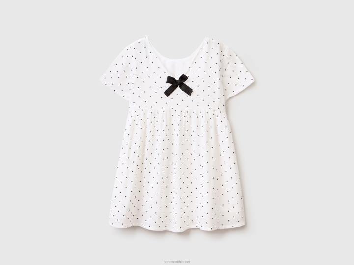 vestido de lunares en viscosa sostenible NHBF5654 blanco niños Benetton