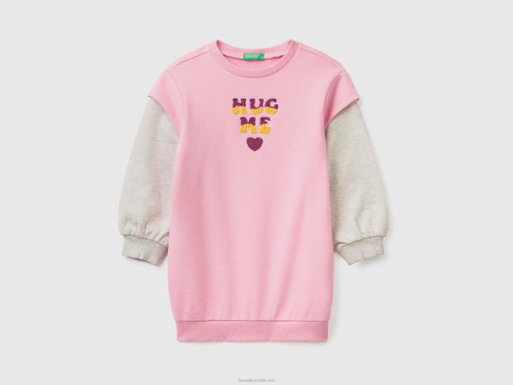 vestido sudadera con bordado NHBF5650 rosa niños Benetton