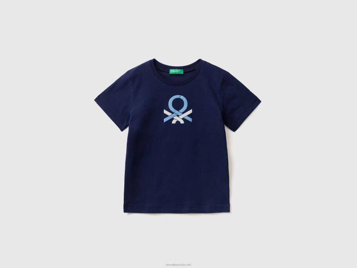 Camiseta 100% algodón orgánico con logo NHBF2143 azul oscuro niños Benetton