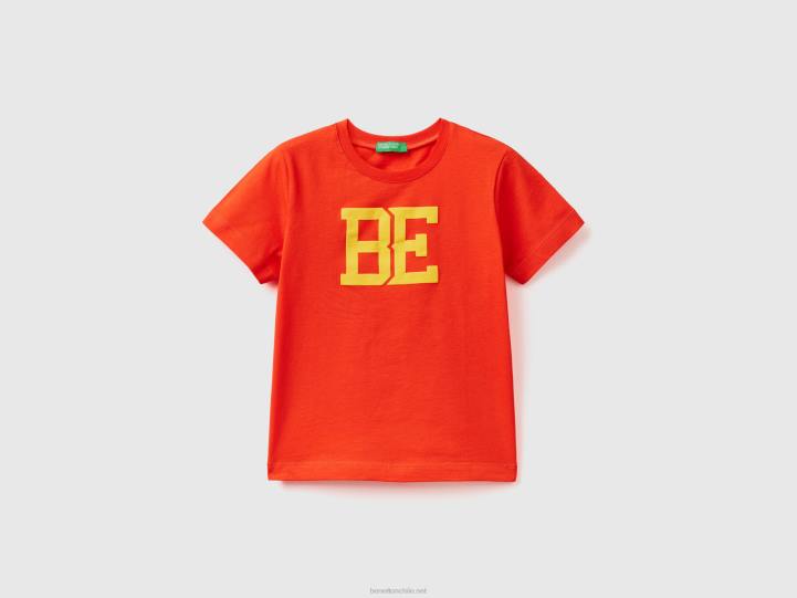 Camiseta 100% algodón orgánico con logo NHBF2201 coral rojo niños Benetton