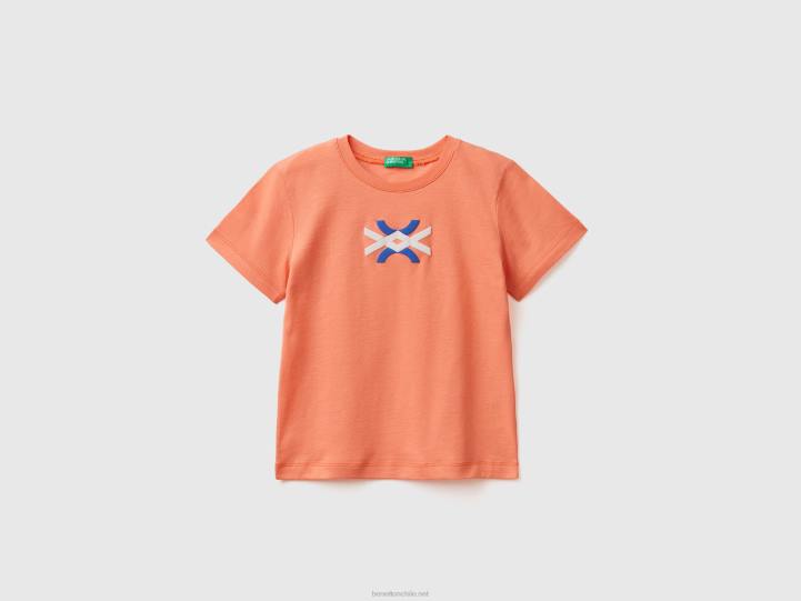 Camiseta 100% algodón orgánico con logo NHBF2214 naranja niños Benetton