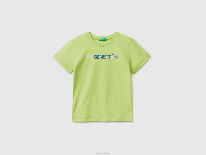 Camiseta 100% algodón orgánico con logo NHBF5053 verde neón niños Benetton