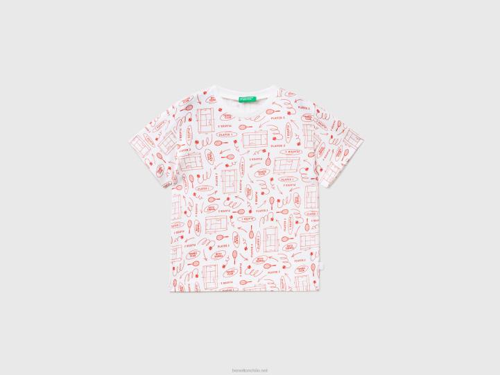 Camiseta estampada 100% algodón NHBF2122 blanco niños Benetton
