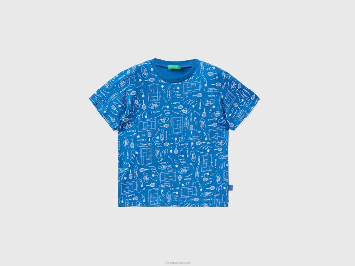 Camiseta estampada 100% algodón NHBF5032 azul claro niños Benetton
