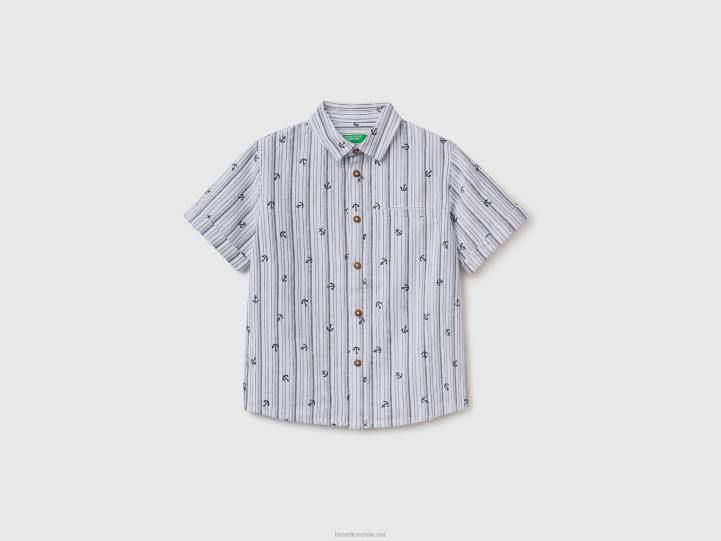 camisa estampada en mezcla de lino NHBF2197 blanco niños Benetton