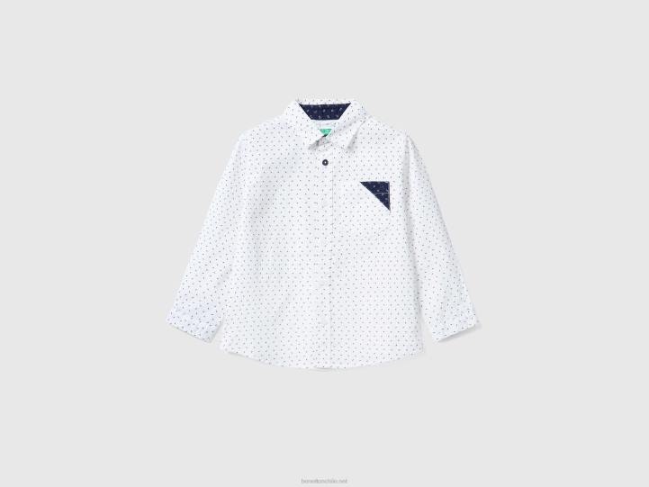 camisa microestampada con bolsillo NHBF2209 blanco niños Benetton