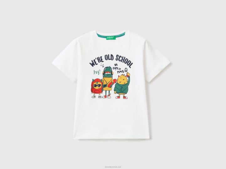 camiseta con estampado animal NHBF2118 blanco niños Benetton
