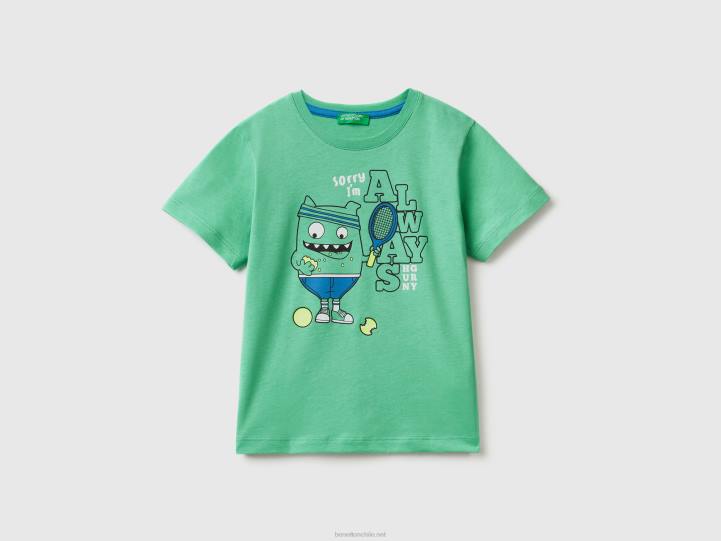 camiseta con estampado animal NHBF5023 verde niños Benetton