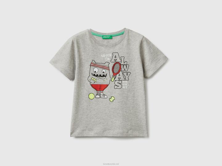 camiseta con estampado animal NHBF5028 gris claro niños Benetton
