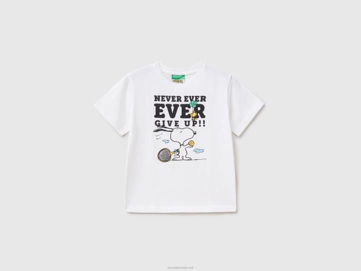 camiseta con estampado de cacahuetes NHBF5042 blanco niños Benetton
