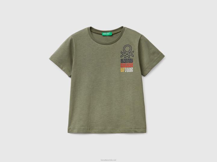 camiseta con estampado en algodón 100% orgánico NHBF2179 verde militar niños Benetton