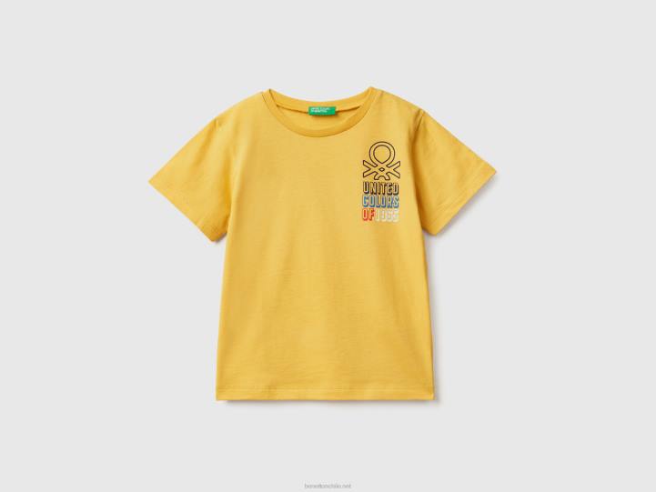camiseta con estampado en algodón 100% orgánico NHBF5046 amarillo niños Benetton