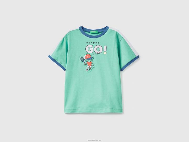 camiseta con estampado y parche NHBF2123 verde niños Benetton