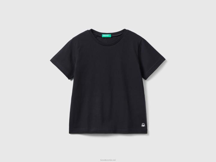 camiseta de algodón orgánico NHBF2217 negro niños Benetton