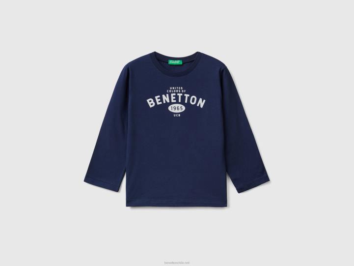 camiseta de manga larga con logo NHBF5029 azul oscuro niños Benetton
