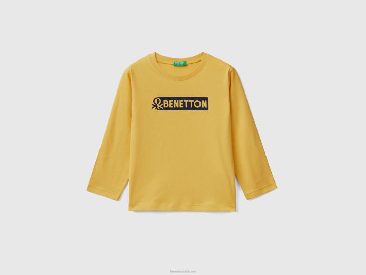camiseta de manga larga con logo NHBF5071 amarillo niños Benetton
