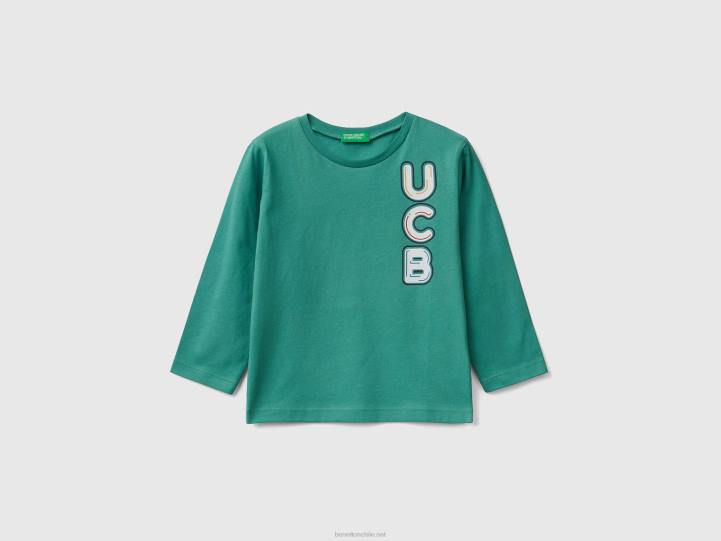 camiseta de manga larga de algodón orgánico NHBF2141 verde oscuro niños Benetton