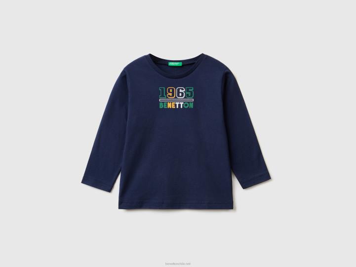 camiseta de manga larga de algodón orgánico NHBF2163 azul oscuro niños Benetton