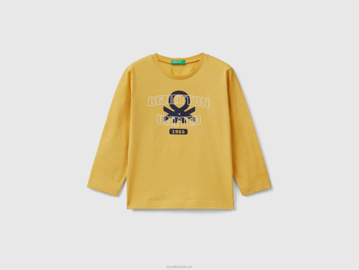 camiseta de manga larga de algodón orgánico NHBF2164 amarillo niños Benetton