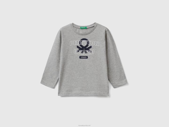 camiseta de manga larga de algodón orgánico NHBF2165 gris claro niños Benetton