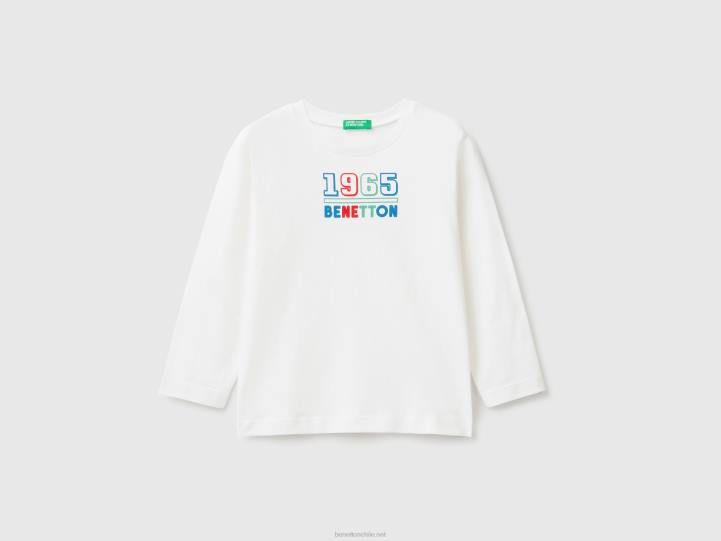 camiseta de manga larga de algodón orgánico NHBF2193 blanco niños Benetton