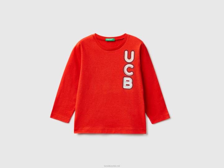 camiseta de manga larga de algodón orgánico NHBF2204 rojo niños Benetton