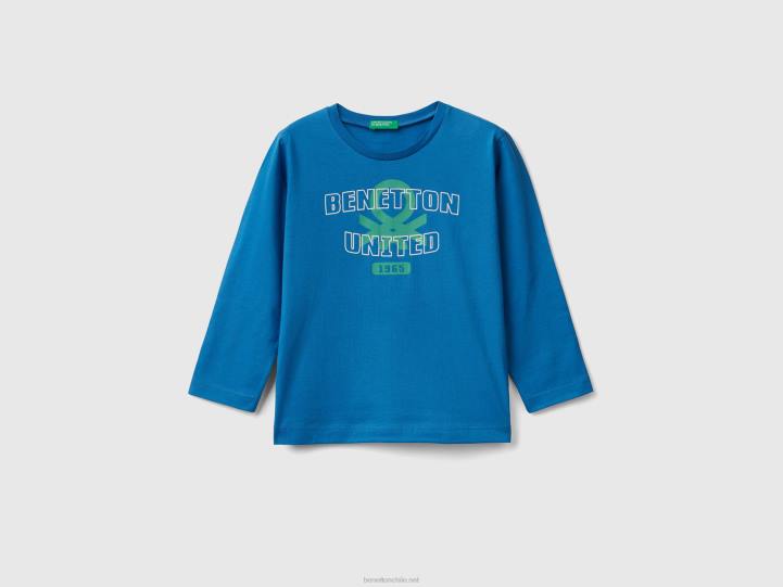 camiseta de manga larga de algodón orgánico NHBF5070 azul brillante niños Benetton