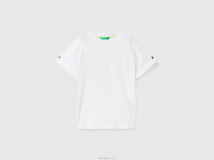 camiseta de mezcla de lino con bolsillo NHBF5077 blanco niños Benetton