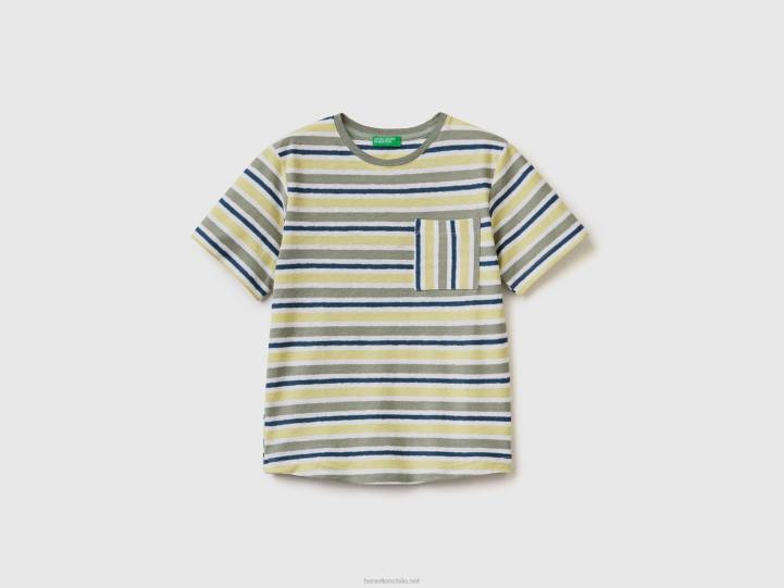 camiseta de rayas en mezcla de lino NHBF2125 amarillo niños Benetton