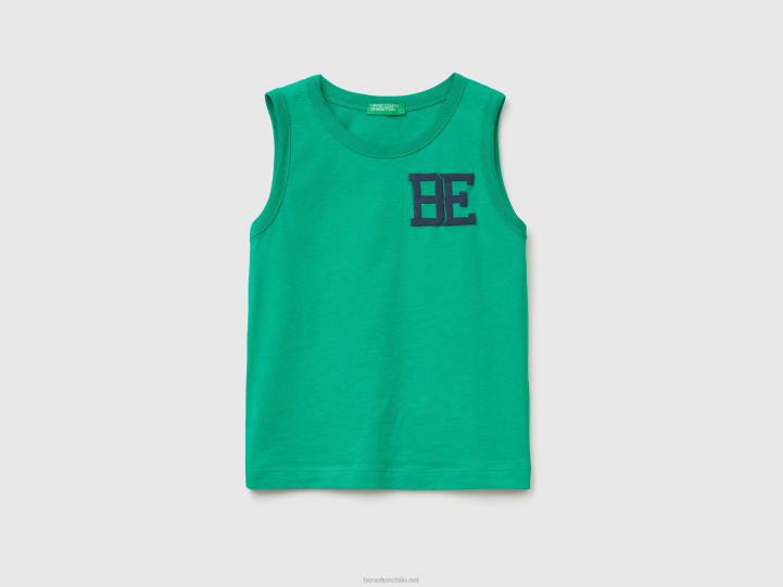 camiseta sin mangas de 100 % algodón orgánico con logo NHBF2153 verde niños Benetton
