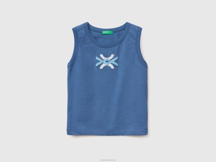 camiseta sin mangas de 100 % algodón orgánico con logo NHBF2198 azul brillante niños Benetton
